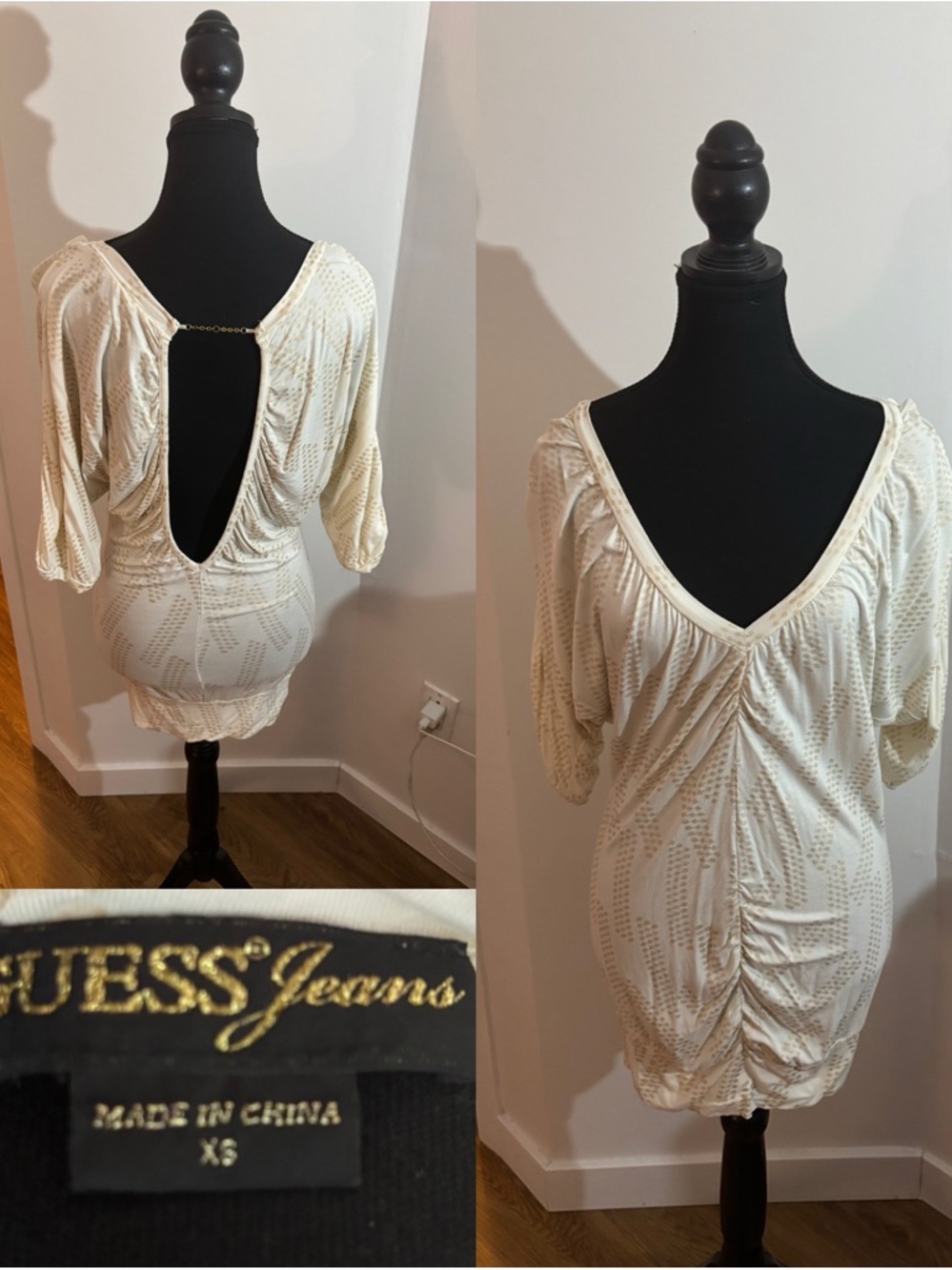 Guess Cream Open-Back Tunic with Metallic Dot Pattern